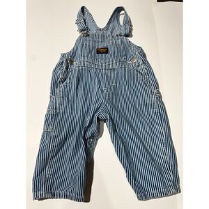 OshKosh B'gosh Toddler Train Engineer Striped Vestback Overalls Size 12M Classic